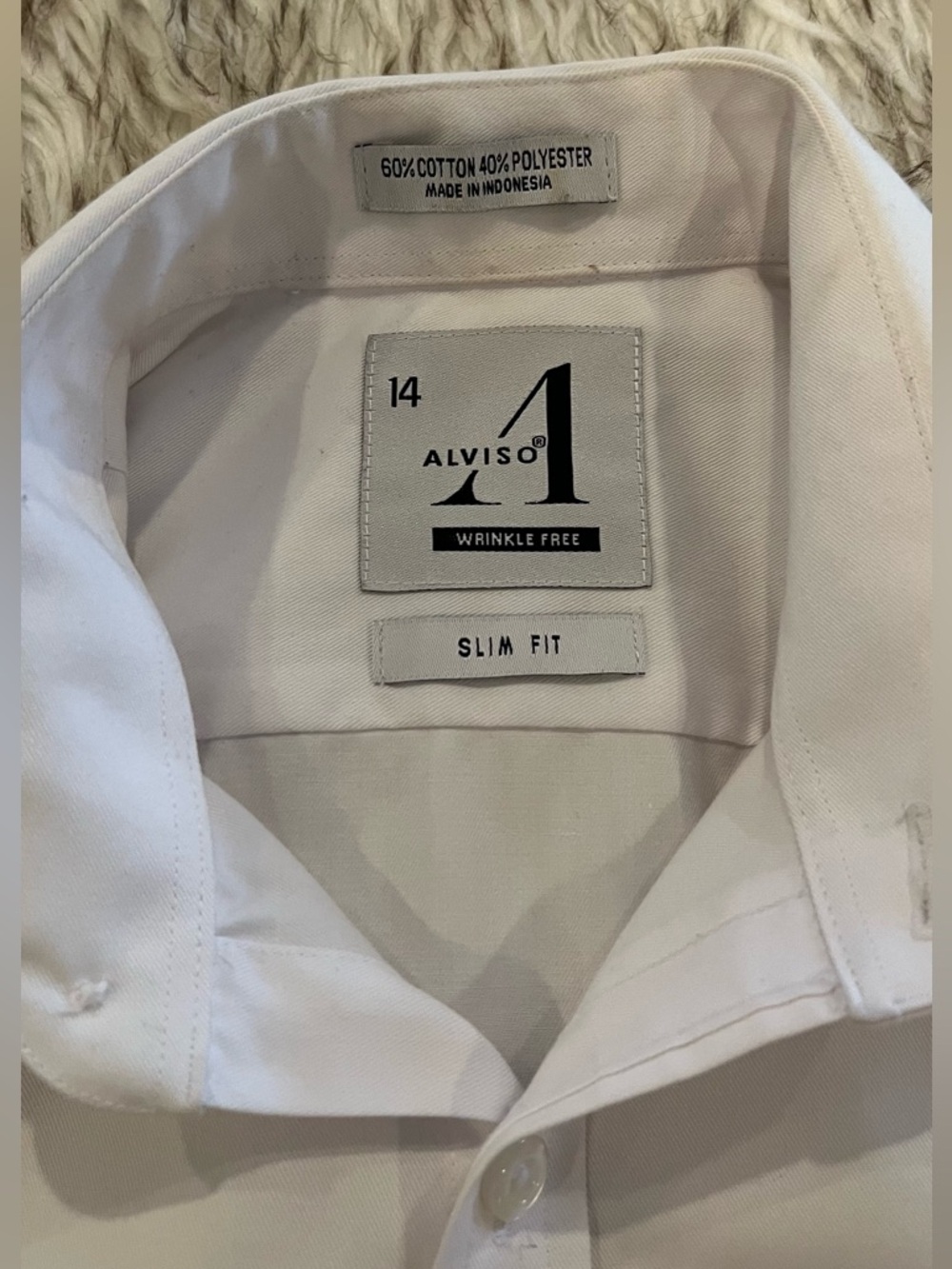 Alviso Boys Dress Shit - Slim Flit - Wrinkle Free - White - 14